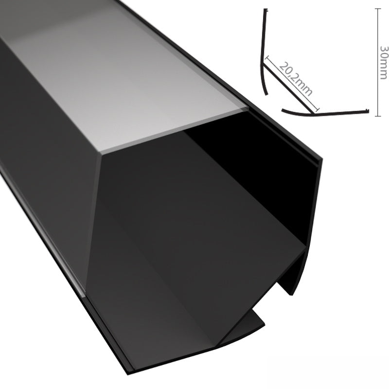 ALU Profil Ecke Leiste | Schiene ECKIG-30 schwarz für LED Streifen + Abdeckung