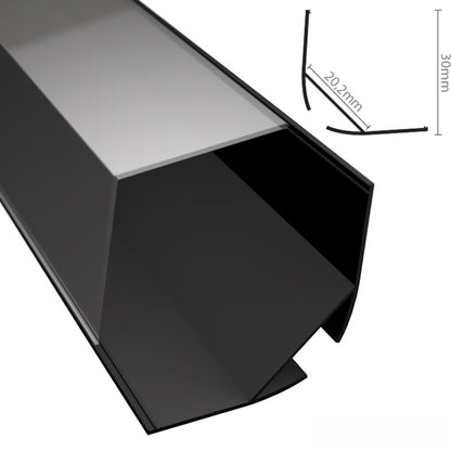 ALU Profil Ecke Leiste | Schiene ECKIG-30 schwarz für LED Streifen + Abdeckung