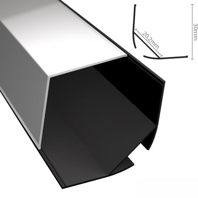 ALU Profil Ecke Leiste | Schiene ECKIG-30 schwarz für LED Streifen + Abdeckung
