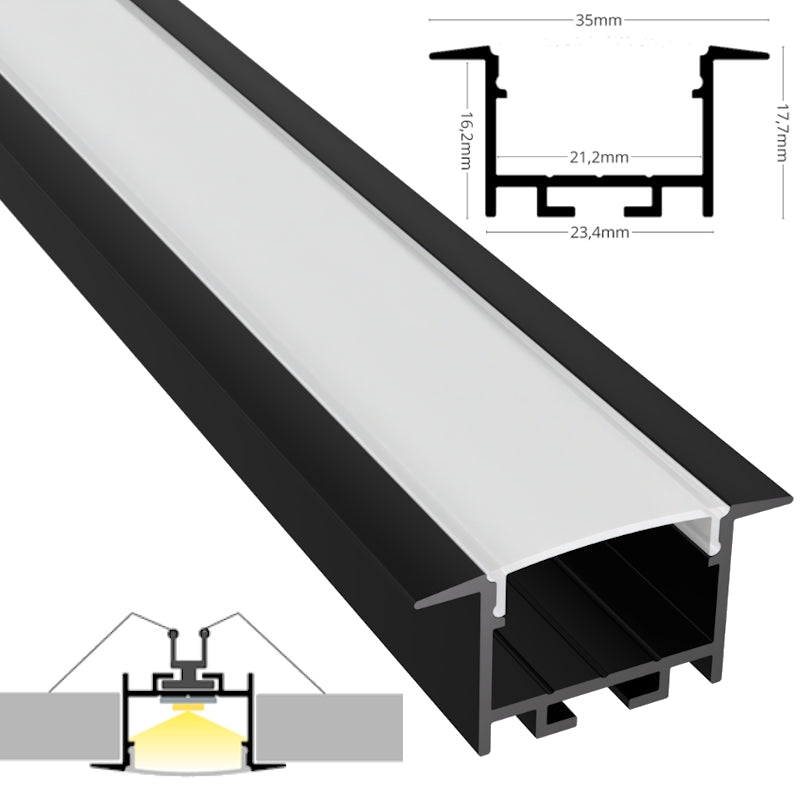 ALU Profil | Leiste | Schiene "EINBAU-20" in schwarz für Led Streifen 1m | 2m