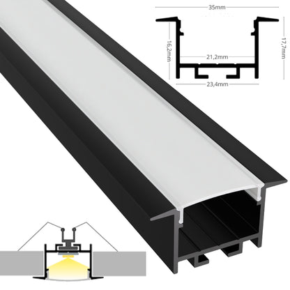 ALU Profil | Leiste | Schiene "EINBAU-20" in schwarz für Led Streifen 1m | 2m