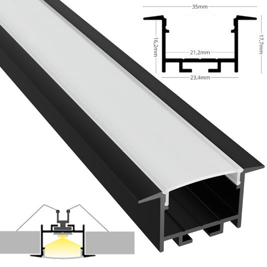ALU Profil | Leiste | Schiene "EINBAU-20" in schwarz für Led Streifen 1m | 2m