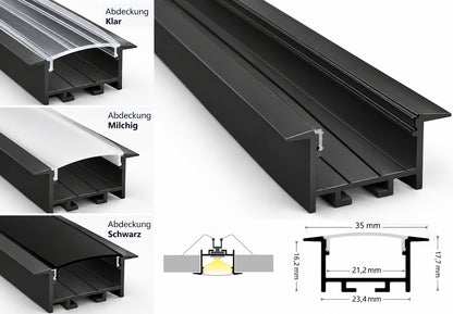 ALU Profil | Leiste | Schiene "EINBAU-20" in schwarz für Led Streifen 1m | 2m