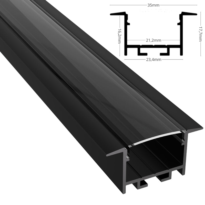 ALU Profil | Leiste | Schiene "EINBAU-20" in schwarz für Led Streifen 1m | 2m