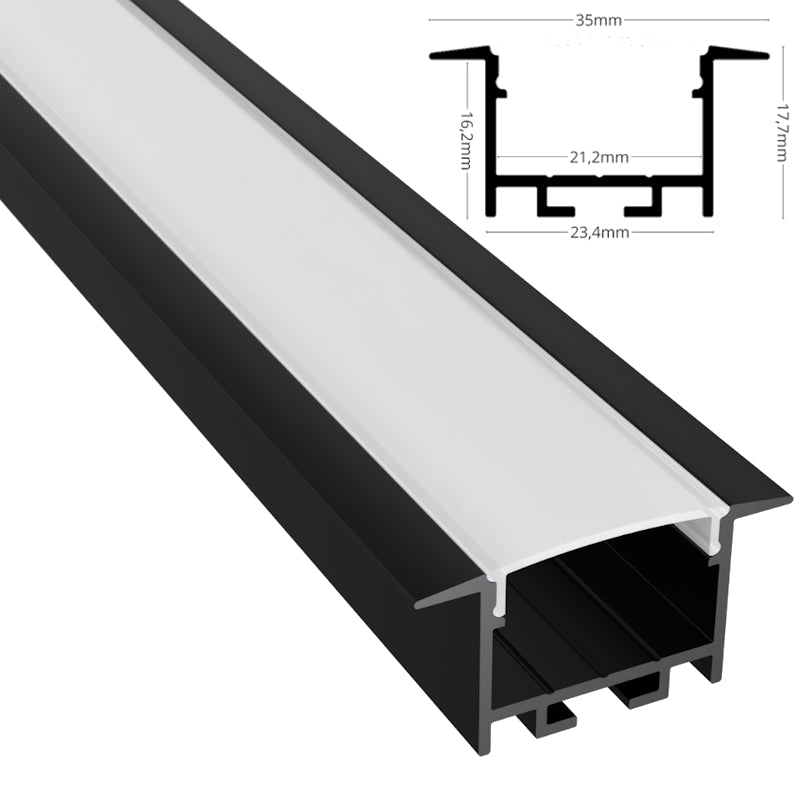 ALU Profil | Leiste | Schiene "EINBAU-20" in schwarz für Led Streifen 1m | 2m