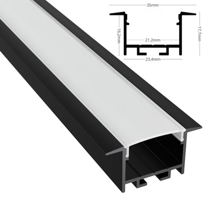 ALU Profil | Leiste | Schiene "EINBAU-20" in schwarz für Led Streifen 1m | 2m