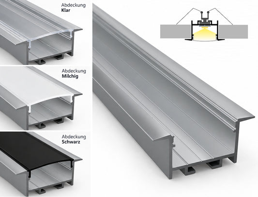 ALU Profil | Leiste | Schiene "EINBAU-20" in silber für Led Streifen 1m | 2m
