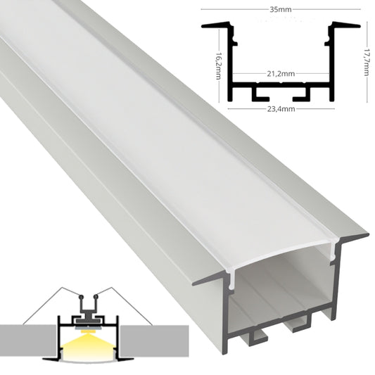 ALU Profil | Leiste | Schiene "EINBAU-20" in weiß für Led Streifen 1m | 2m