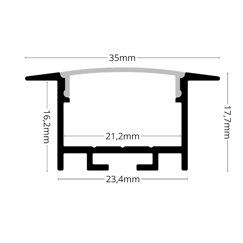 ALU Profil | Leiste | Schiene "EINBAU-20" in silber für Led Streifen 1m | 2m