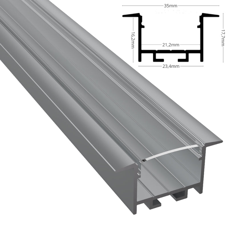 ALU Profil | Leiste | Schiene "EINBAU-20" in silber für Led Streifen 1m | 2m