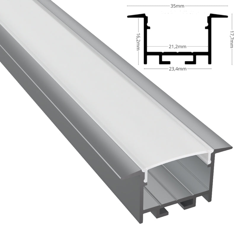ALU Profil | Leiste | Schiene "EINBAU-20" in silber für Led Streifen 1m | 2m