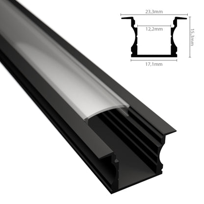 ALU Profil | Leiste | Schiene EINBAU-H schwarz für LED Streifen + Abdeckung