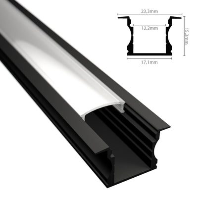 ALU Profil | Leiste | Schiene EINBAU-H schwarz für LED Streifen + Abdeckung