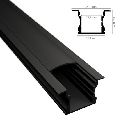 ALU Profil | Leiste | Schiene EINBAU-H schwarz für LED Streifen + Abdeckung