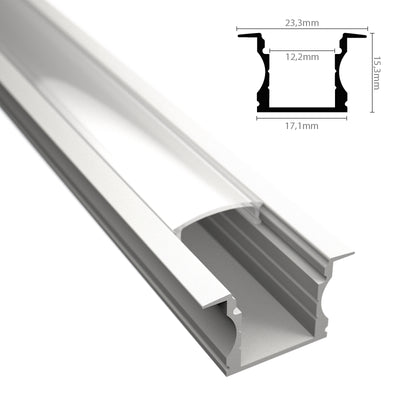 ALU Profil | Leiste | Schiene EINBAU-H in weiß für LED Streifen + Abdeckung