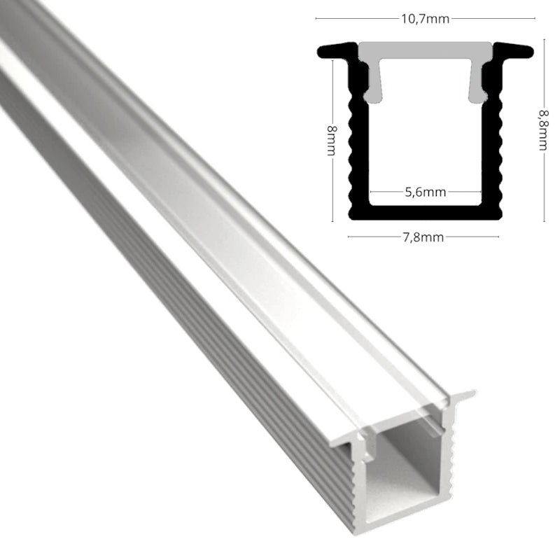 ALU Profil Schiene Leiste EINBAU-MINI (9x7,8mm) in weiß für LED Streifen 1m | 2m