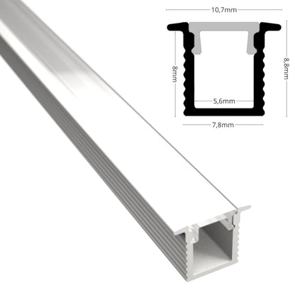 ALU Profil Schiene Leiste EINBAU-MINI (9x7,8mm) in weiß für LED Streifen 1m | 2m