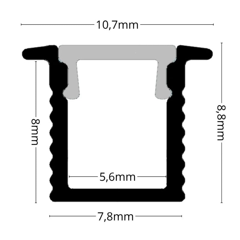 ALU Profil Schiene Leiste EINBAU-MINI (9x7,8mm) in weiß für LED Streifen 1m | 2m