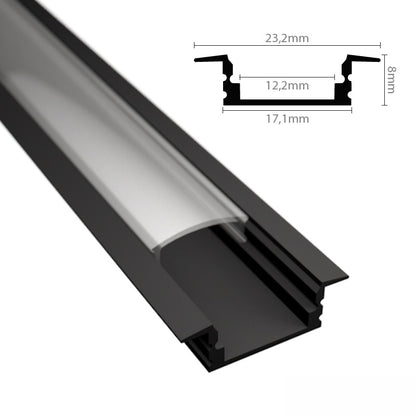 ALU Profil / Leiste EINBAU-SL in schwarz für LED Streifen + Abdeckung eloxiert
