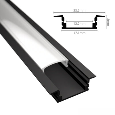 ALU Profil / Leiste EINBAU-SL in schwarz für LED Streifen + Abdeckung eloxiert