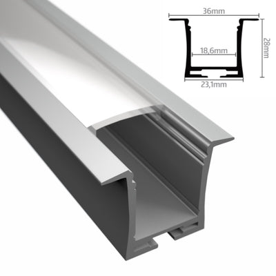 ALU Profil | Leiste | Schiene EINBAU-VERSENKT-18 für Led Streifen + Abdeckung