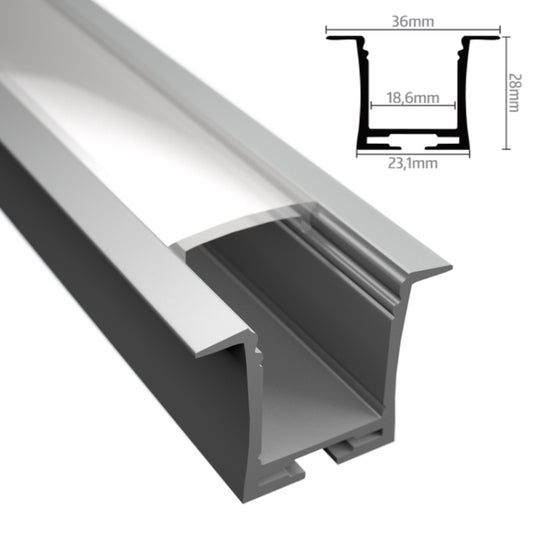 ALU Profil | Leiste | Schiene EINBAU-VERSENKT-18 für Led Streifen + Abdeckung