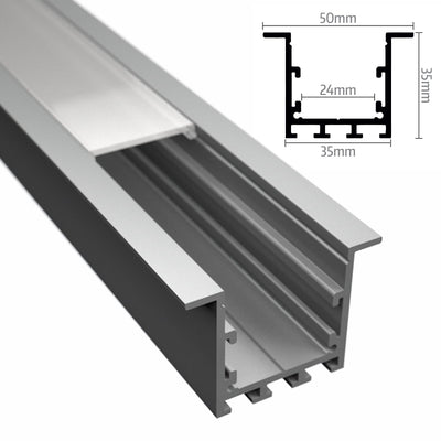 ALU Profil | Leiste | Schiene EINBAU-VERSENKT-24 für Led Streifen + Abdeckung