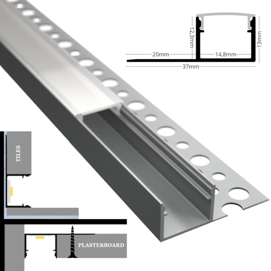 ALU Profil Leiste Einputz Trockenbau Rigips FLIESE-14L für Led Streifen 1m | 2m