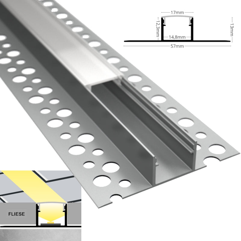 ALU Profil Leiste Einputz Trockenbau Rigips FLIESE-14T für Led Streifen 1m | 2m
