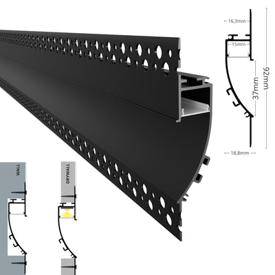 ALU Profil Trockenbau Einbau Leiste Rigips EINPUTZ-FLAT schwarz für Led Streifen