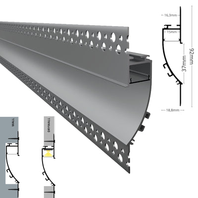 ALU Profil Trockenbau Einbau Leiste Rigips EINPUTZ-FLAT silber für Led Streifen