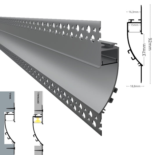 ALU Profil Trockenbau Einbau Leiste Rigips EINPUTZ-FLAT silber für Led Streifen
