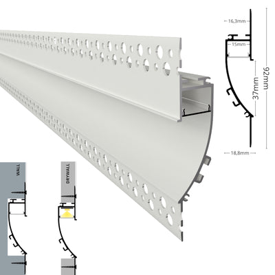ALU Profil Trockenbau Einbau Leiste Rigips EINPUTZ-FLAT in weiß für Led Streifen