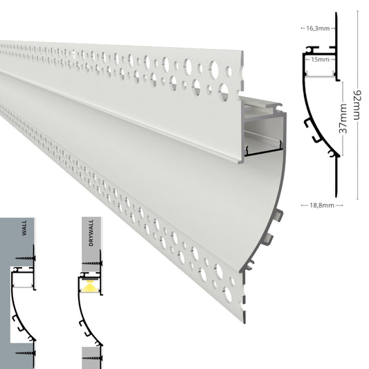 ALU Profil Trockenbau Einbau Leiste Rigips EINPUTZ-FLAT in weiß für Led Streifen