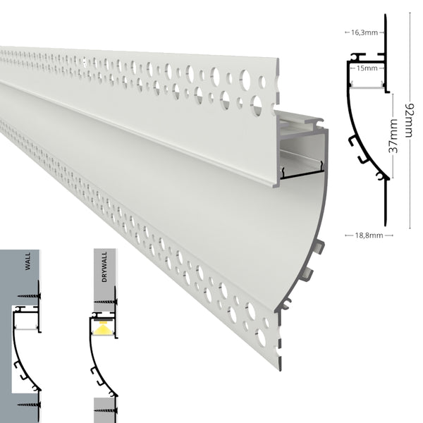 ALU Profil Trockenbau Einbau Leiste Rigips EINPUTZ-FLAT in weiß für Led Streifen