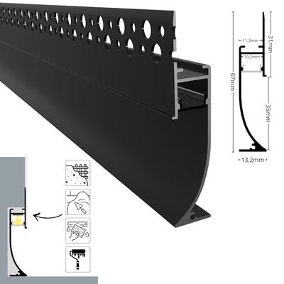 ALU Profil Trockenbau Einbau Leiste Rigips EINPUTZ-FLOOR schwarz für Led Stripes