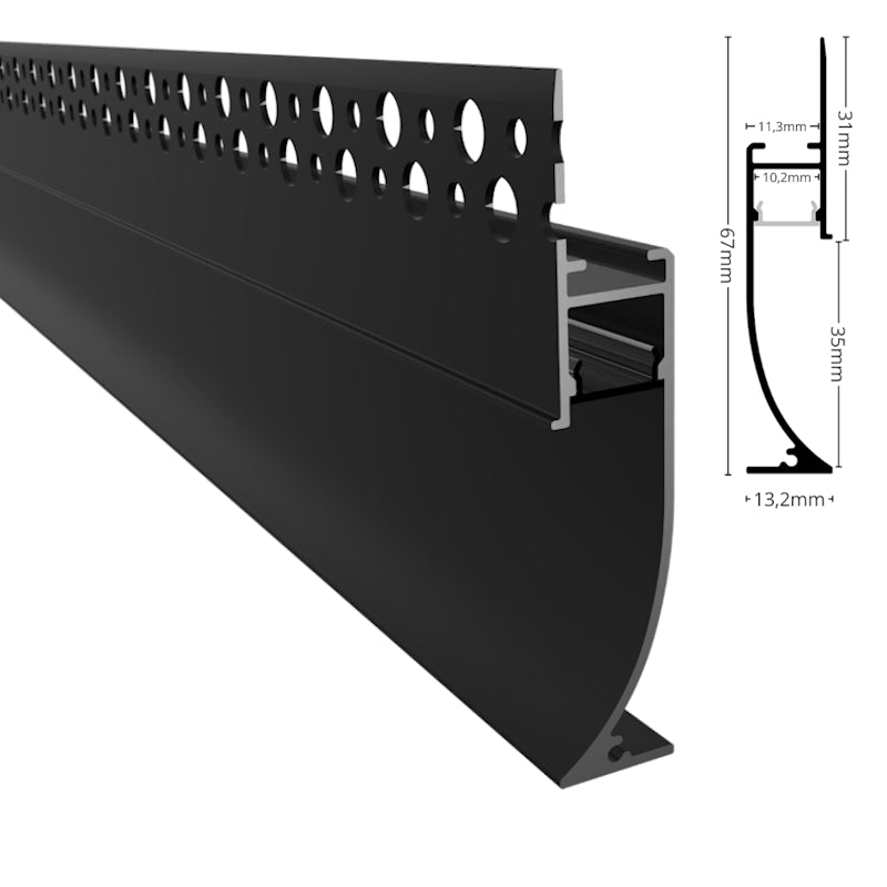 ALU Profil Trockenbau Einbau Leiste Rigips EINPUTZ-FLOOR schwarz für Led Stripes