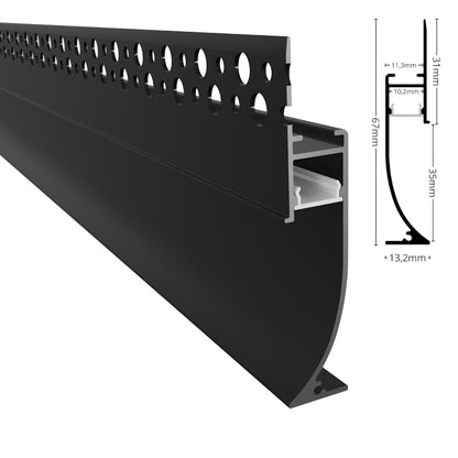 ALU Profil Trockenbau Einbau Leiste Rigips EINPUTZ-FLOOR schwarz für Led Stripes