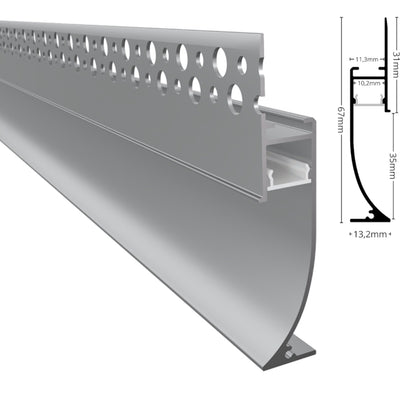 ALU Profil Trockenbau Einbau Leiste Rigips EINPUTZ-FLOOR silber für Led Streifen