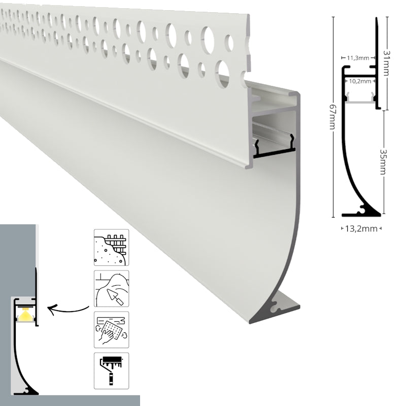 ALU Profil Trockenbau Einbau Leiste Rigips EINPUTZ-FLOOR weiß für Led Streifen