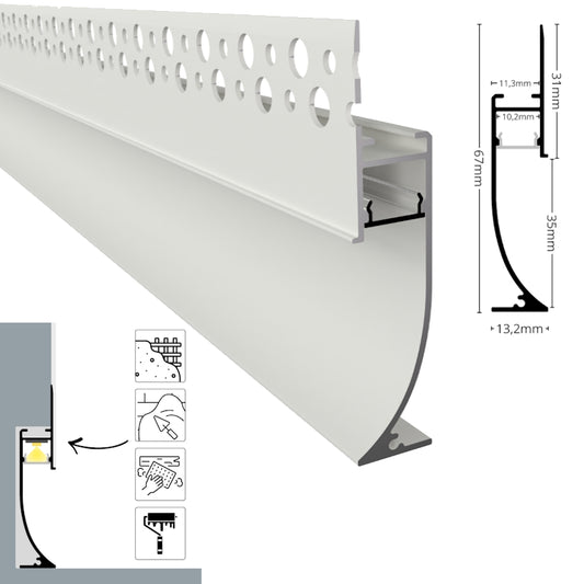 ALU Profil Trockenbau Einbau Leiste Rigips EINPUTZ-FLOOR weiß für Led Streifen