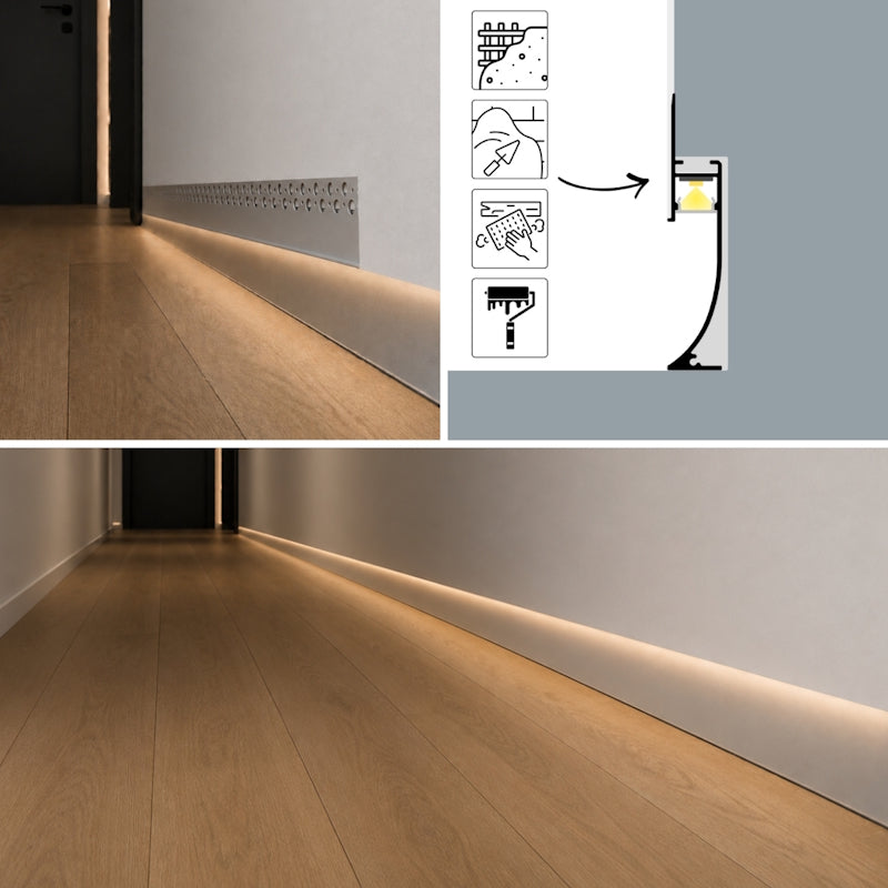 ALU Profil Trockenbau Einbau Leiste Rigips EINPUTZ-FLOOR weiß für Led Streifen
