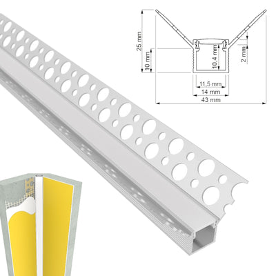 ALU Profil Trockenbau Leiste Rigips EINPUTZ-R90 für Led Streifen 1m 2m einputzen