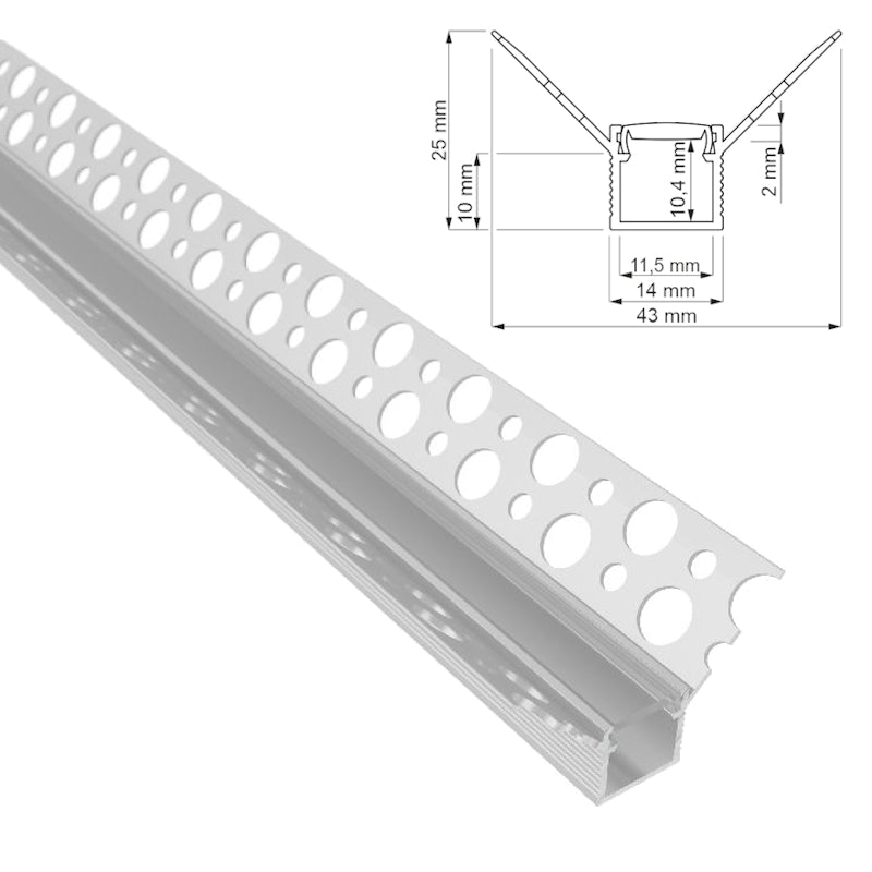 ALU Profil Trockenbau Leiste Rigips EINPUTZ-R90 für Led Streifen 1m 2m einputzen