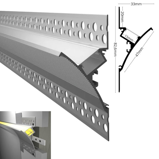 ALU-Profil Trockenbau Leiste Wand EINPUTZ-WALL für Led-Streifen Aufbau Schiene