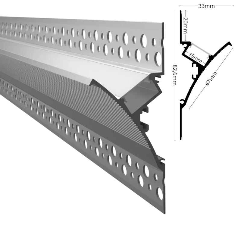 ALU-Profil Trockenbau Leiste Wand EINPUTZ-WALL für Led-Streifen Aufbau Schiene