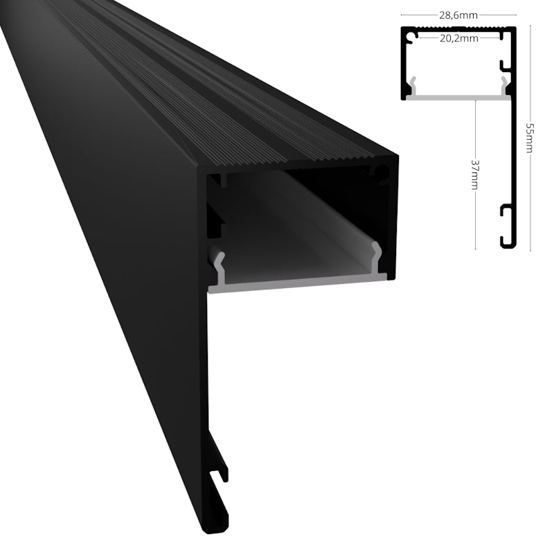 ALU Profil Gardinen Leiste | Schiene FENSTER-20 schwarz für Led Streifen 1m | 2m
