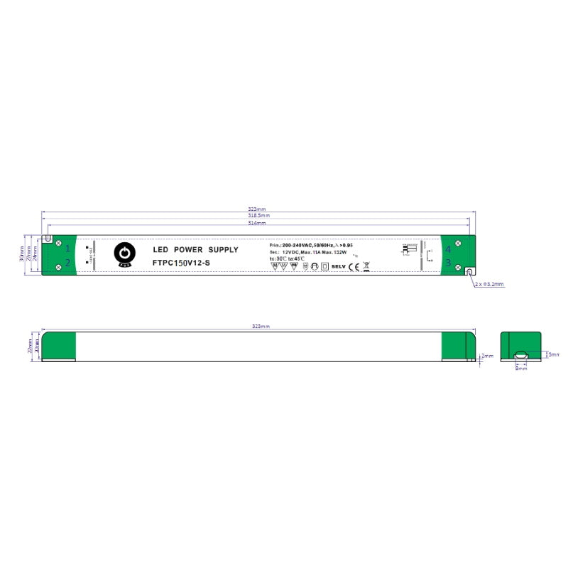 LED Netzteil / Trafo mit PFC 24V/DC 150W 6,25A Slim Line (FTPC150V24-S3) MM
