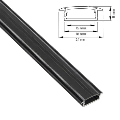 ALU Profil Leiste Einbau Schiene FUGE-15 schwarz für LED Streifen + Abdeckung