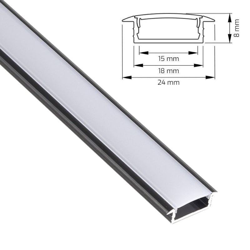 ALU Profil Leiste Einbau Schiene FUGE-15 schwarz für LED Streifen + Abdeckung
